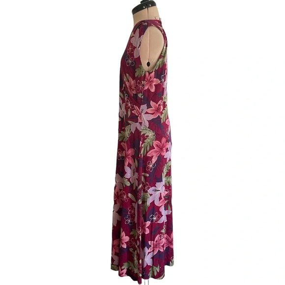 LAST CALL Tommy Bahama Silk Dress Size Large Maxi Length Flowers Tropical - Picture 2 of 11